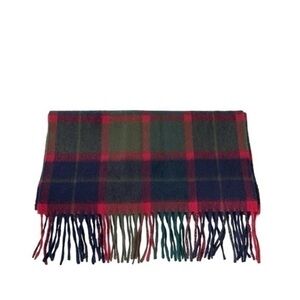 NWT Vakko‎ Lambswool Plaid Green Blue & Red Fringe Scarf